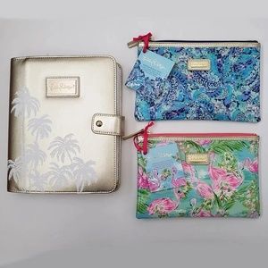 Lilly Pulitzer Agenda Folio Gold Palms & 2 Agenda Bonus Packs 3 Item Bun…